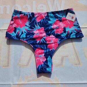 S Women's Blue Floral Bikini Bottom Flowers Bathing Suit Beach Swimsuit Swimming